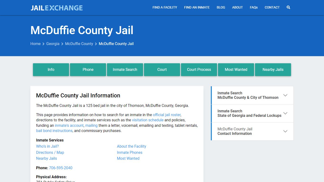 McDuffie County Jail, GA Inmate Search, Information